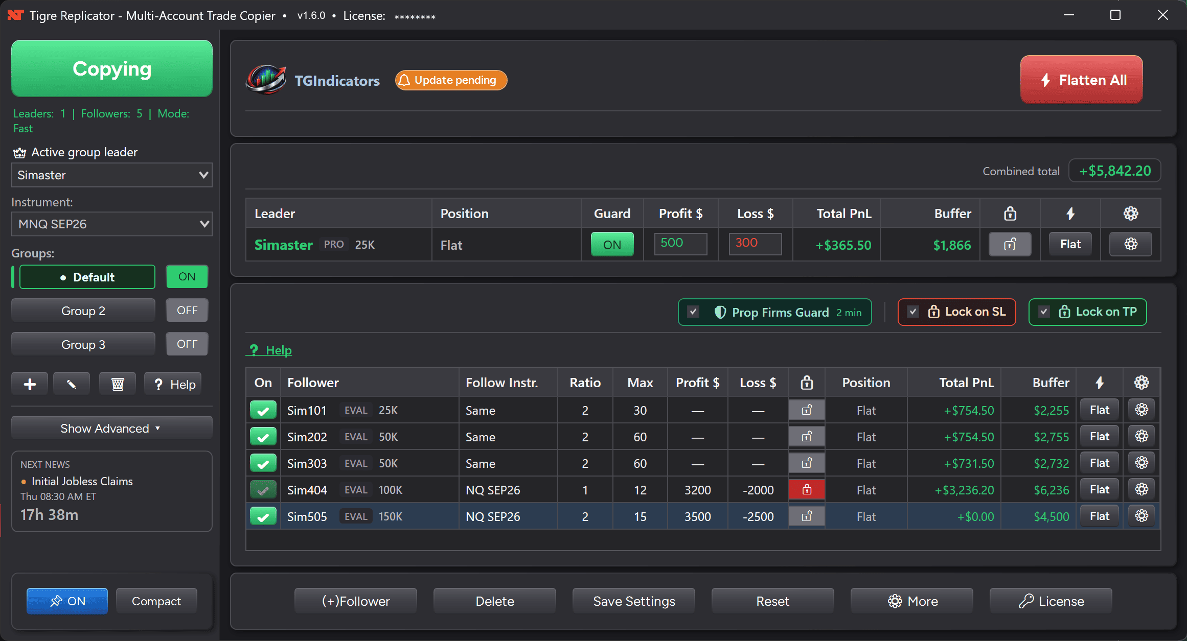 TGReplicator running in NinjaTrader 8